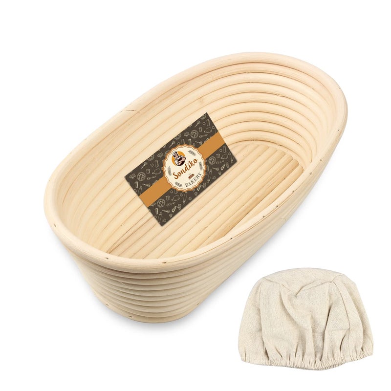 Sondiko Oval Bread Proofing Basket  Handmade Sourdough Bread Baking Supplies  Banneton Bread Proofing Basket Brotform with Proofing Cloth Liner for Sourdough Bread  Baking(9.6 x 6 x 3 inches) - Image 1